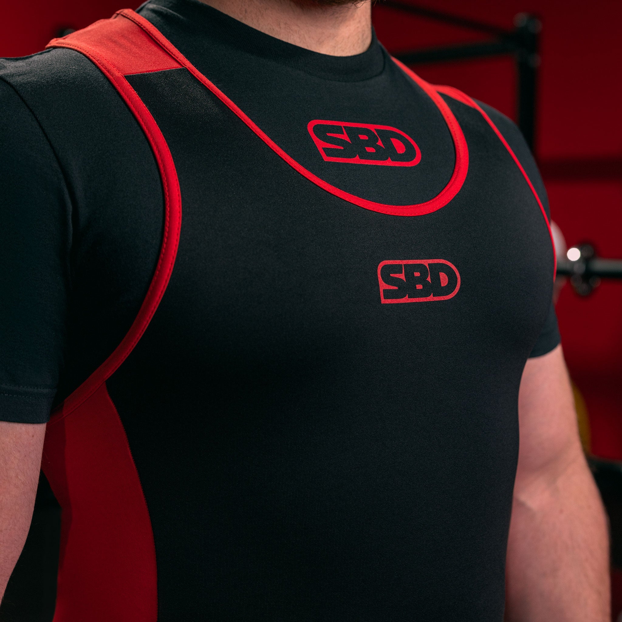 SBD Powerlifting Singlet Schwarz Rot Details